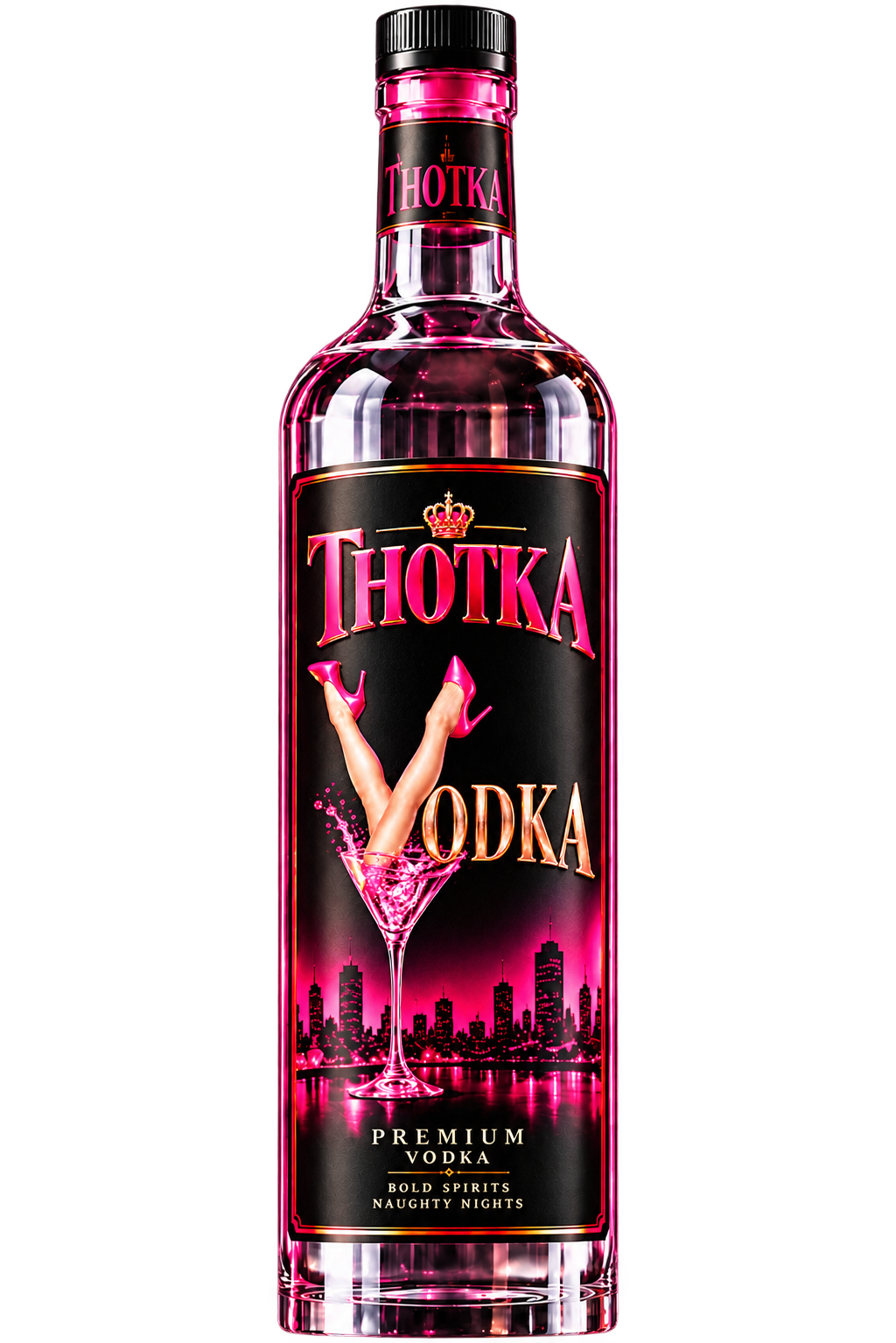 THOTKA premium vodka bottle with its black, pink, and gold label